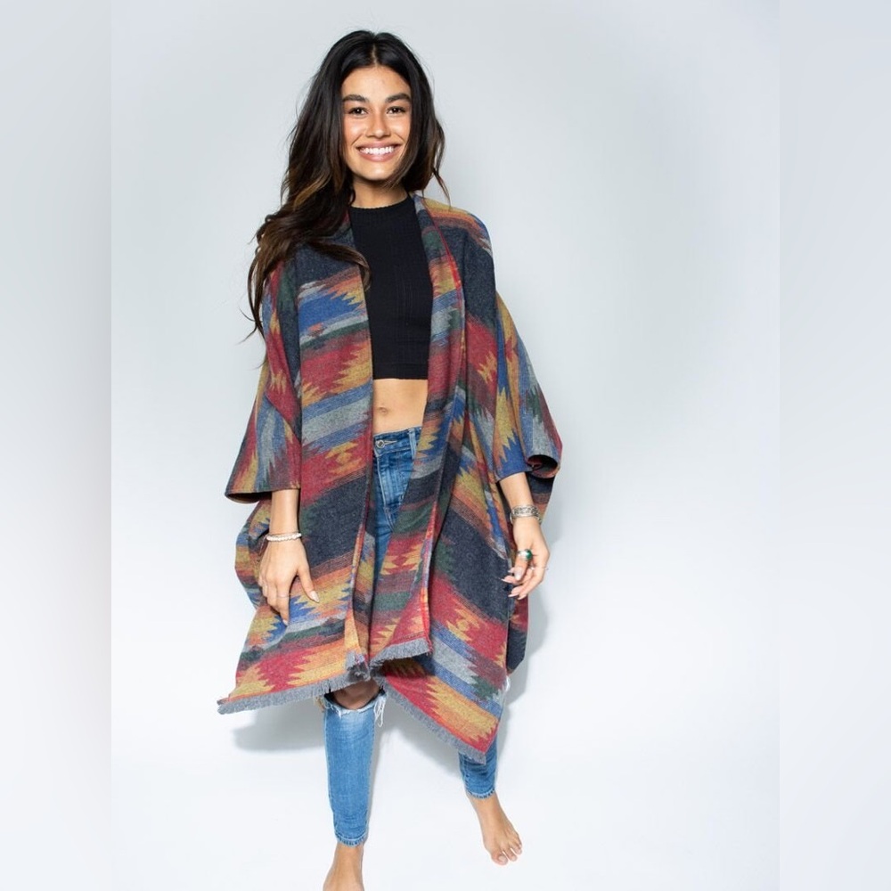 Southwestern Tribal Poncho Shawl Wrap Unisex OS